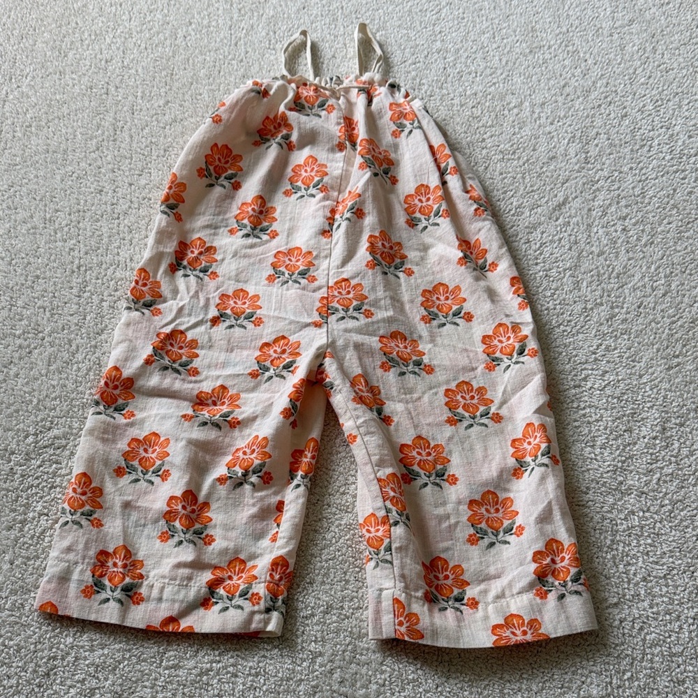 Zara Cream Jumpsuit with Orange Floral Print